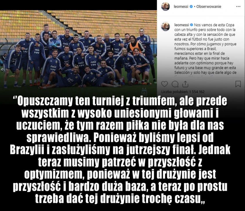 WIADOMOŚĆ Messiego na instagramie po meczu!